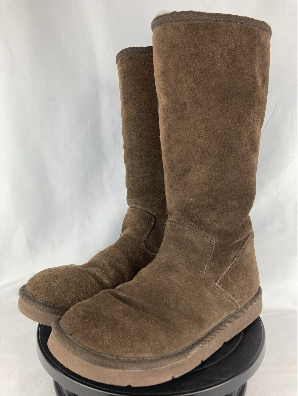 Womens Size 8 UGG Knightsbridge 5235 Brown Suede Tall Shearling Winter Boots Zip